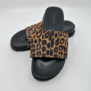 Nine West Sandals Womens 9M Black Brown Leopard Print Slide Open Toe Y2K‎ Luxury
